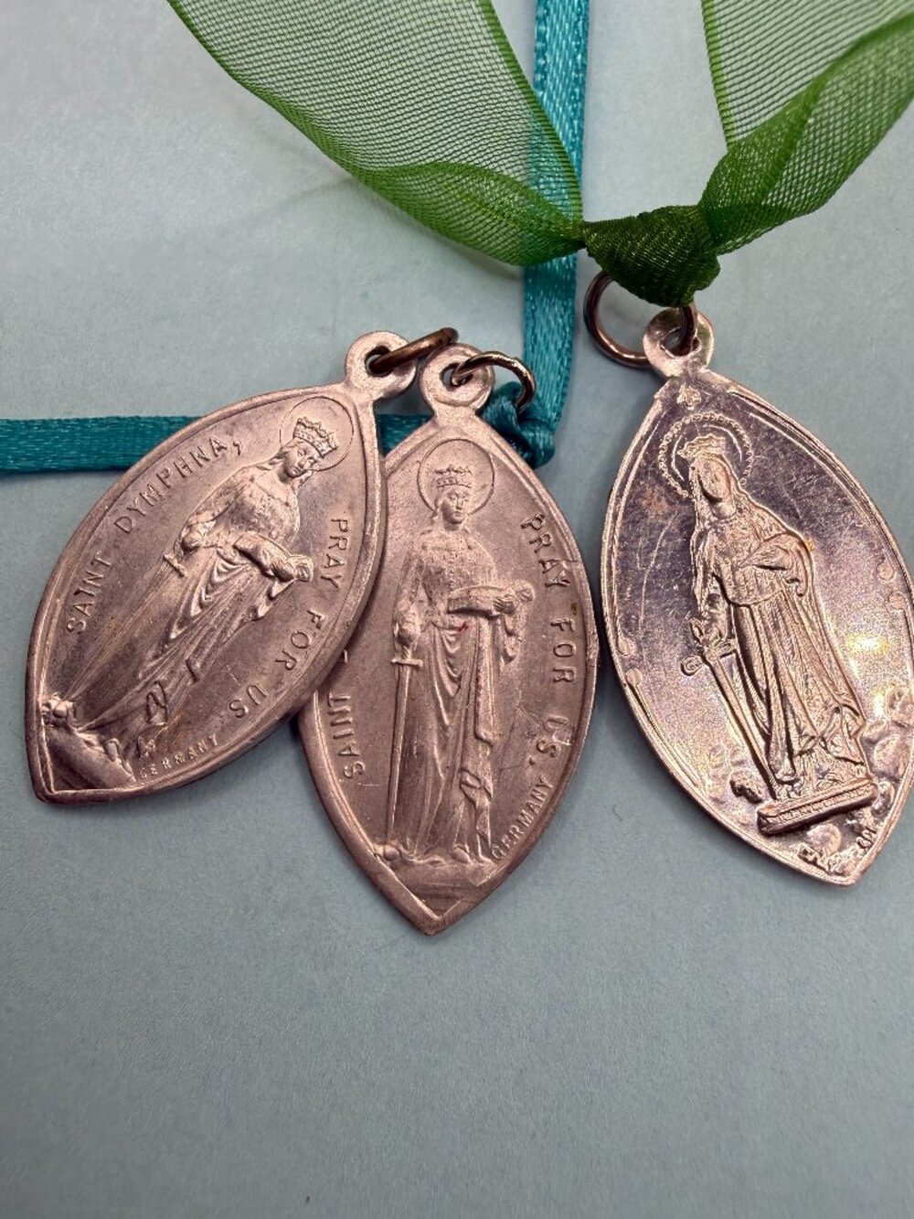 Vintage Lot Set Saint St Dymphna Gerberne Catholic Religious Medal Pendants